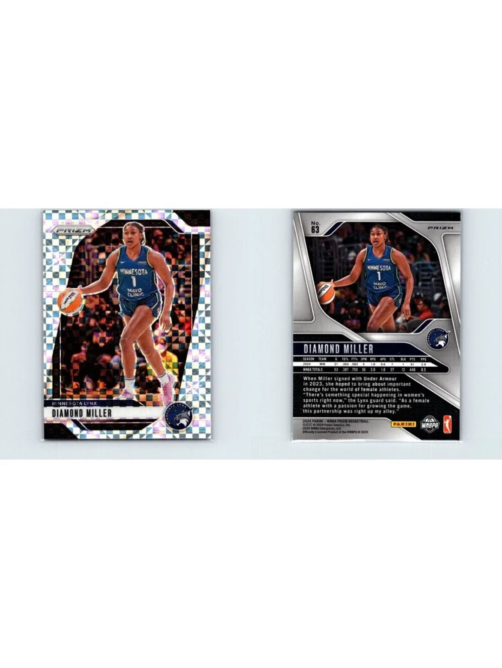 2024 Panini Prizm WNBA Diamond Miller #63 Checkerboard Prizm Minnesota Lynx